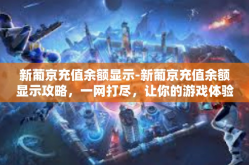 新葡京充值余额显示-新葡京充值余额显示攻略，一网打尽，让你的游戏体验更顺畅！新葡京充值余额显示